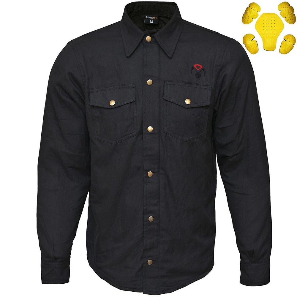 RIDERACT® Men's Motorbike Riding Shirt Plain Black casual Shirt With Armors NEW